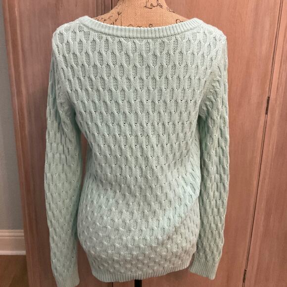 Old Navy textured fisherman sweater Mint Green Honeycomb knit pullover cotton M - Picture 4 of 13